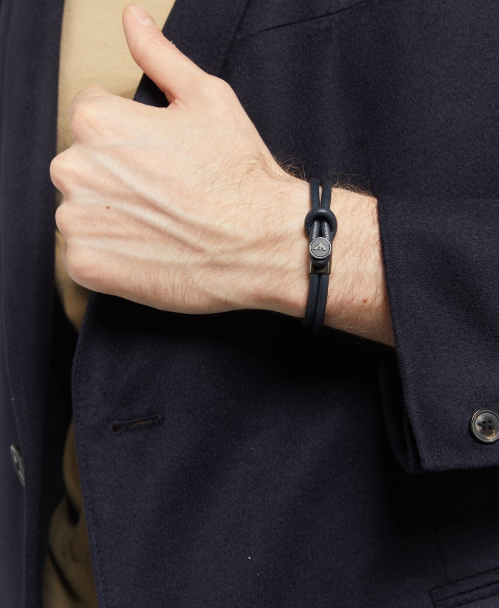 Emporio Armani kožený náramek Šedá 4