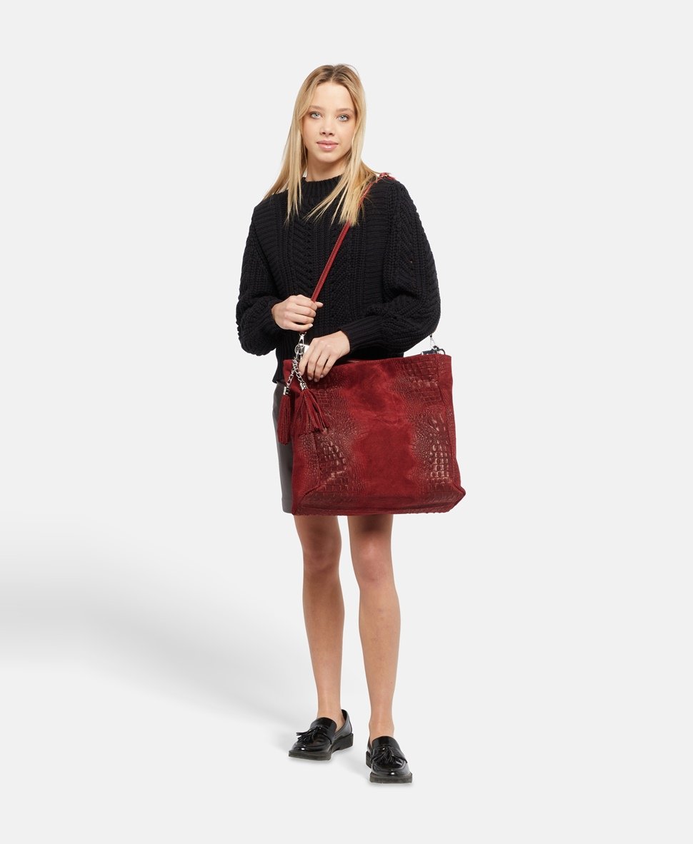 Anna Morellini kožená kabelka shopper Tmavě červená 5