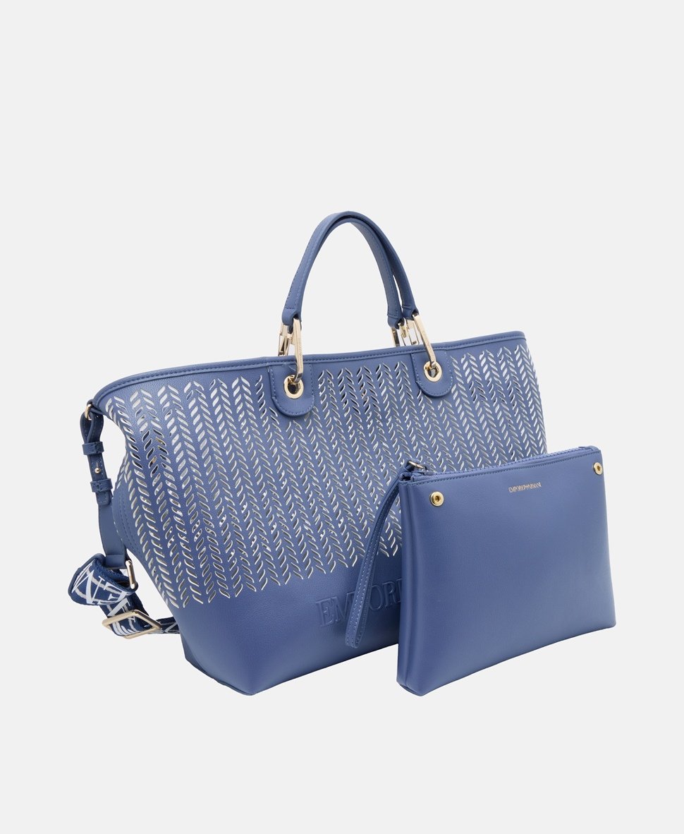 Emporio Armani kožená kabelka Modrá 2