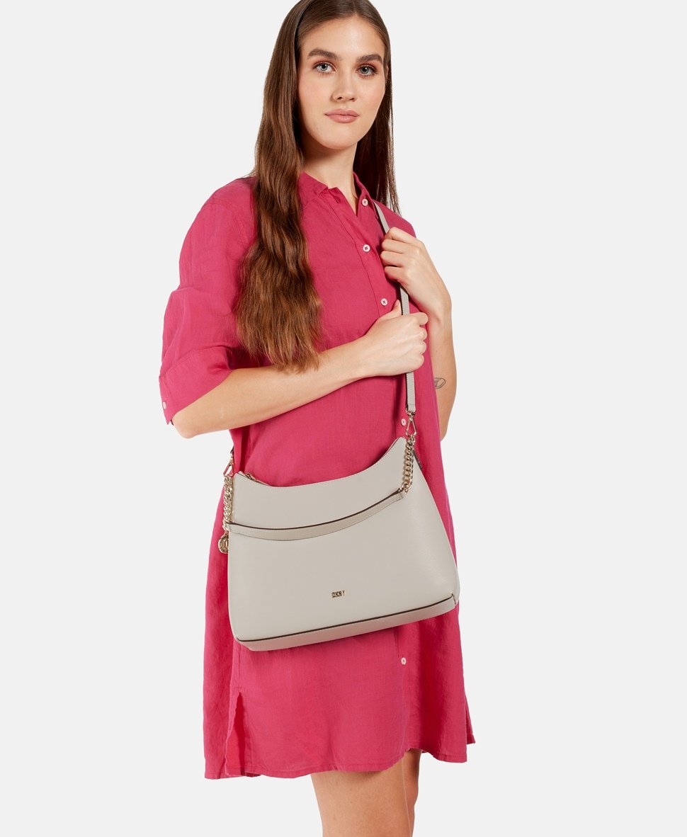 DKNY Kožená kabelka přes rameno Šedá 5