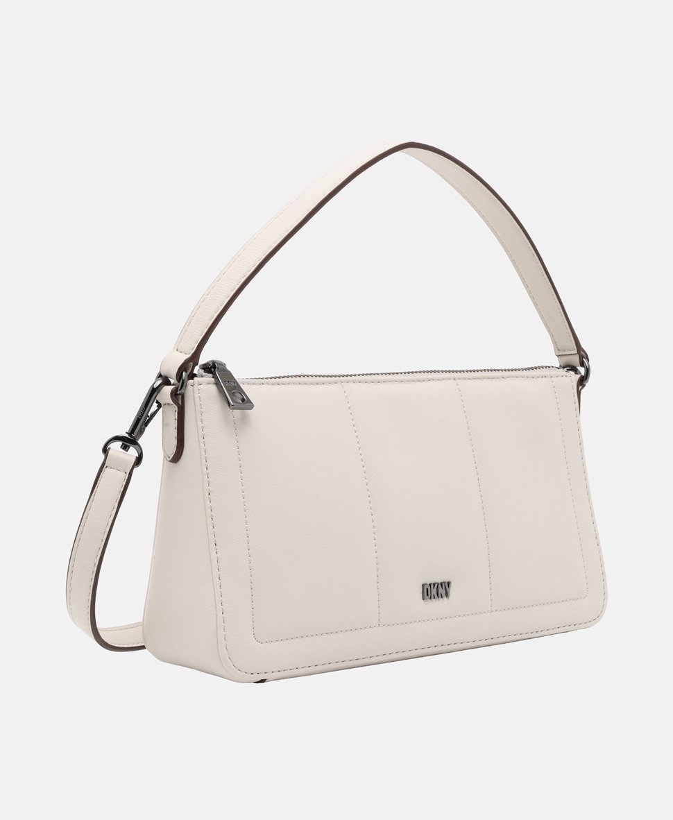 DKNY Kožená messenger taška Světle šedá 1