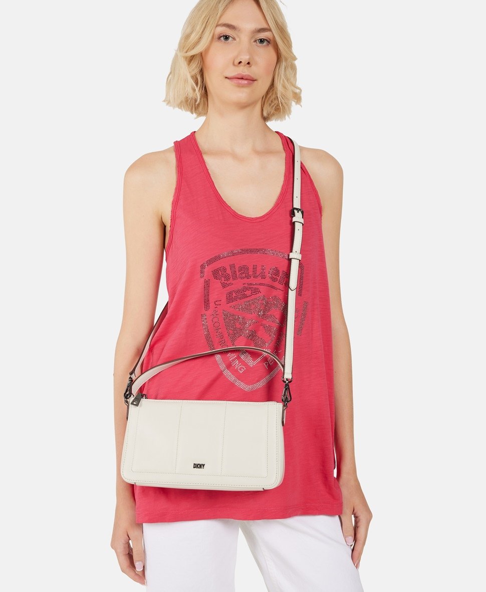 DKNY Kožená messenger taška Světle šedá 5