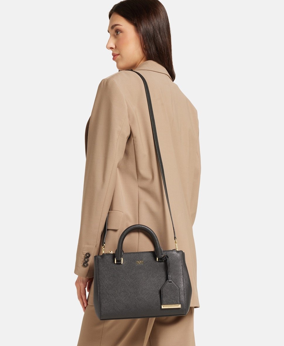 DKNY Kožená kabelka přes rameno Černá 5