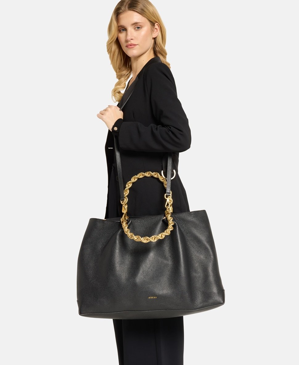 Guess kožená kabelka shopper Černá 5