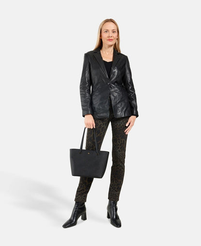 Lauren Ralph Lauren kožená kabelka tote Černá 5