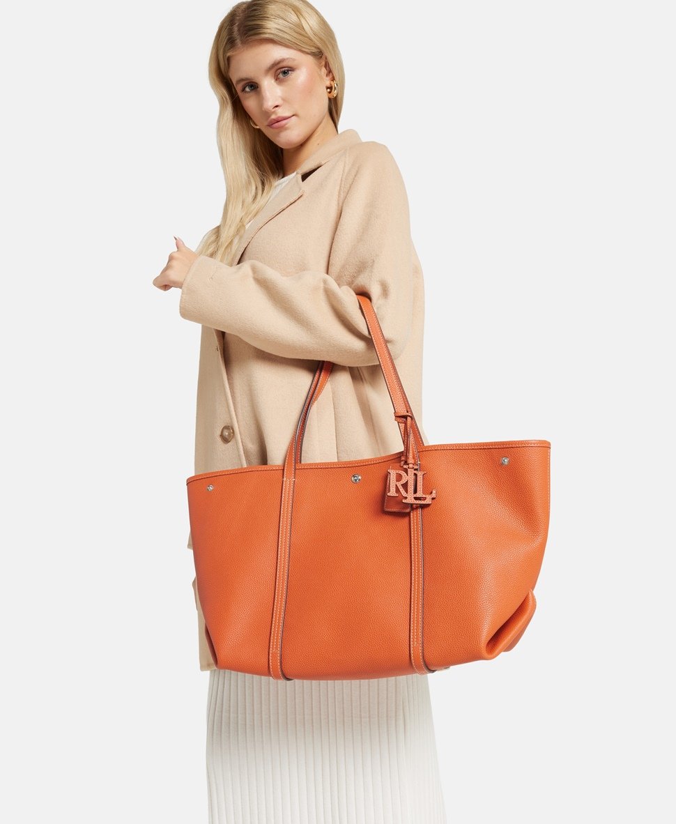 Lauren Ralph Lauren kožená kabelka shopper Oranžová 5