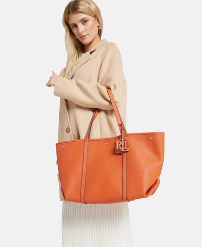 Lauren Ralph Lauren kožená kabelka shopper Oranžová 5