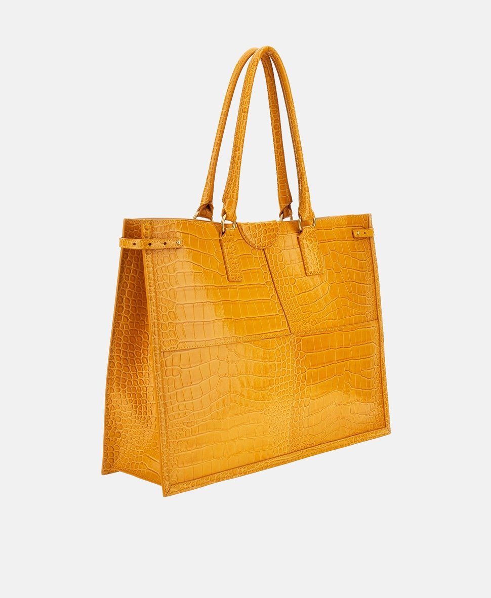 Guess kožená kabelka tote Tmavě žlutá 3