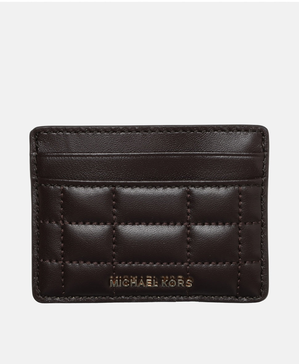 Michael Michael Kors kožené pouzdro na karty Tmavě hnědá 1
