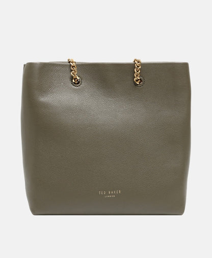 Ted Baker kožená kabelka tote Khaki 4