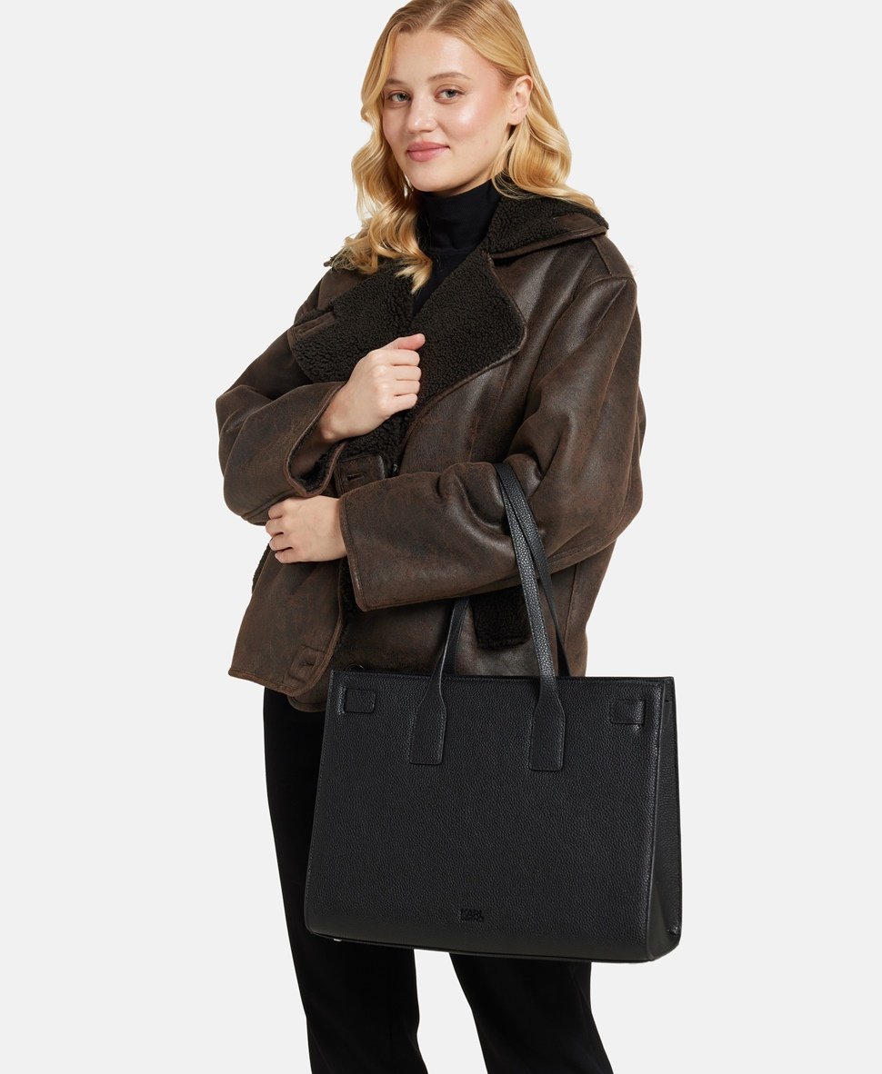 Karl Lagerfeld kožená kabelka tote Černá 5