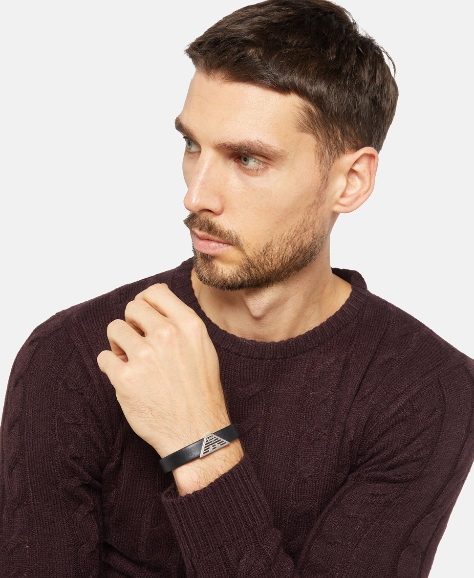 Emporio Armani kožený náramek Černá 3