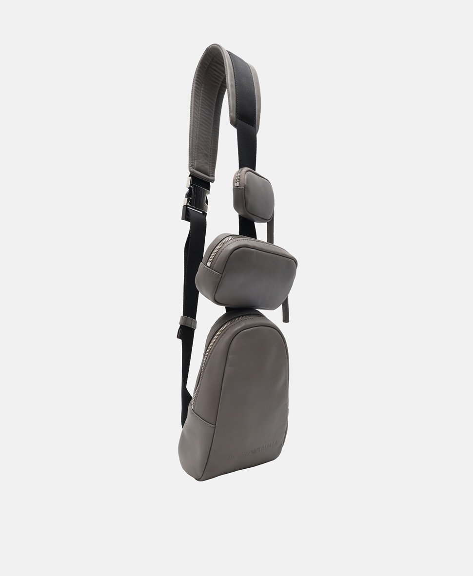 Emporio Armani Kožená messenger taška Šedá 1