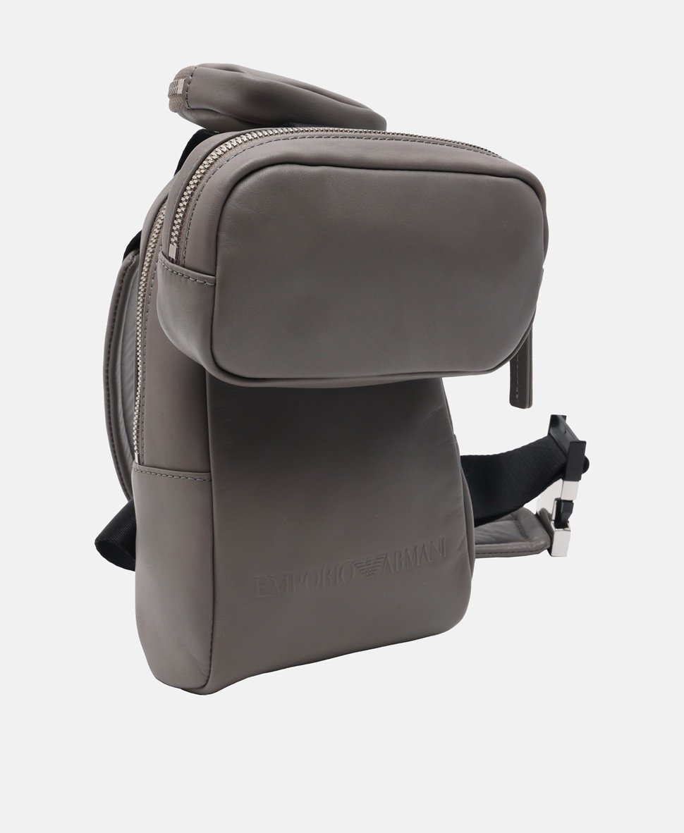 Emporio Armani Kožená messenger taška Šedá 2