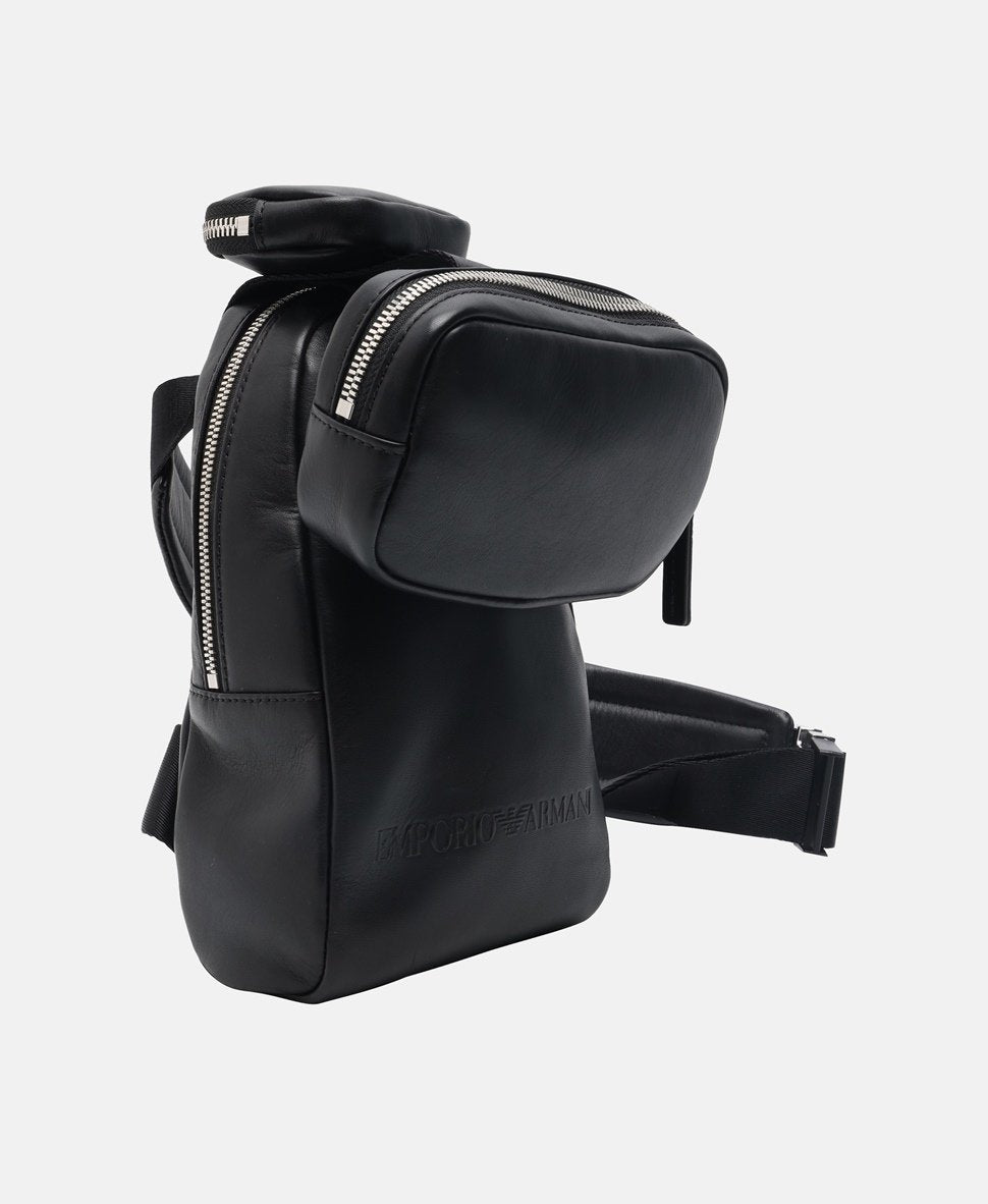 Emporio Armani Kožená messenger taška Černá 2