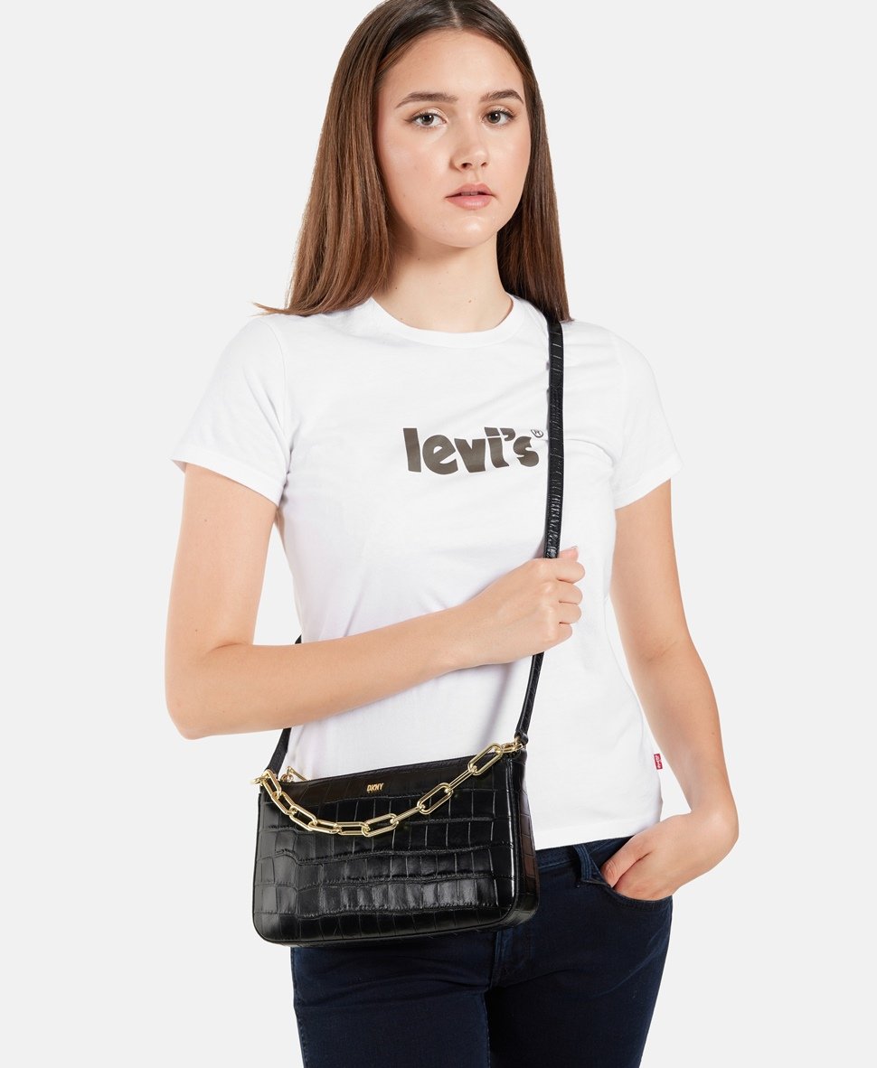 DKNY Kožená messenger taška Černá 5