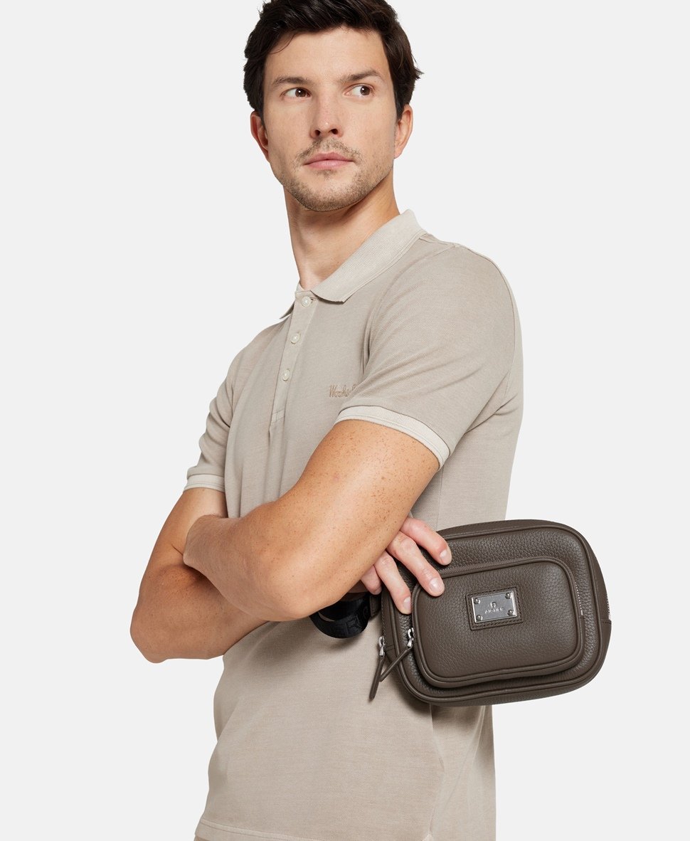 Aigner Kožená messenger taška Hnědá 5