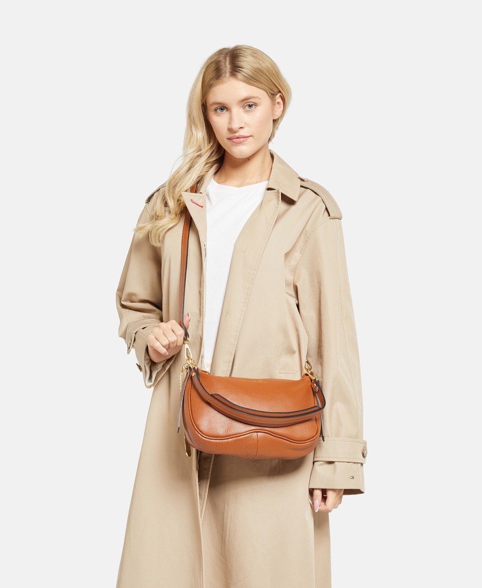Anna Morellini Kožená messenger taška Camel 5