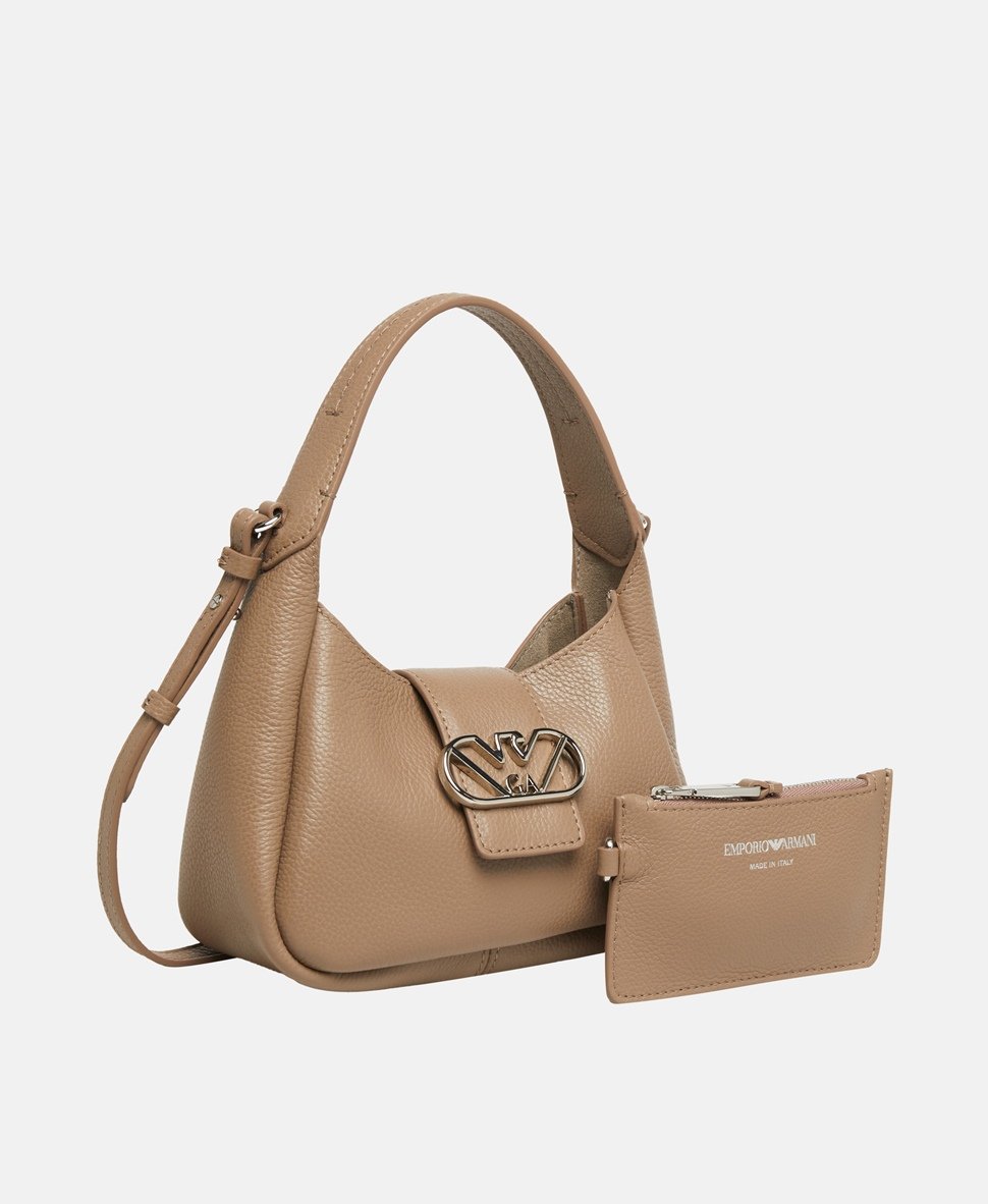 Emporio Armani Kožená kabelka přes rameno Taupe 2