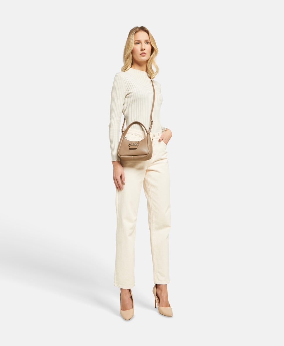 Emporio Armani Kožená kabelka přes rameno Taupe 5