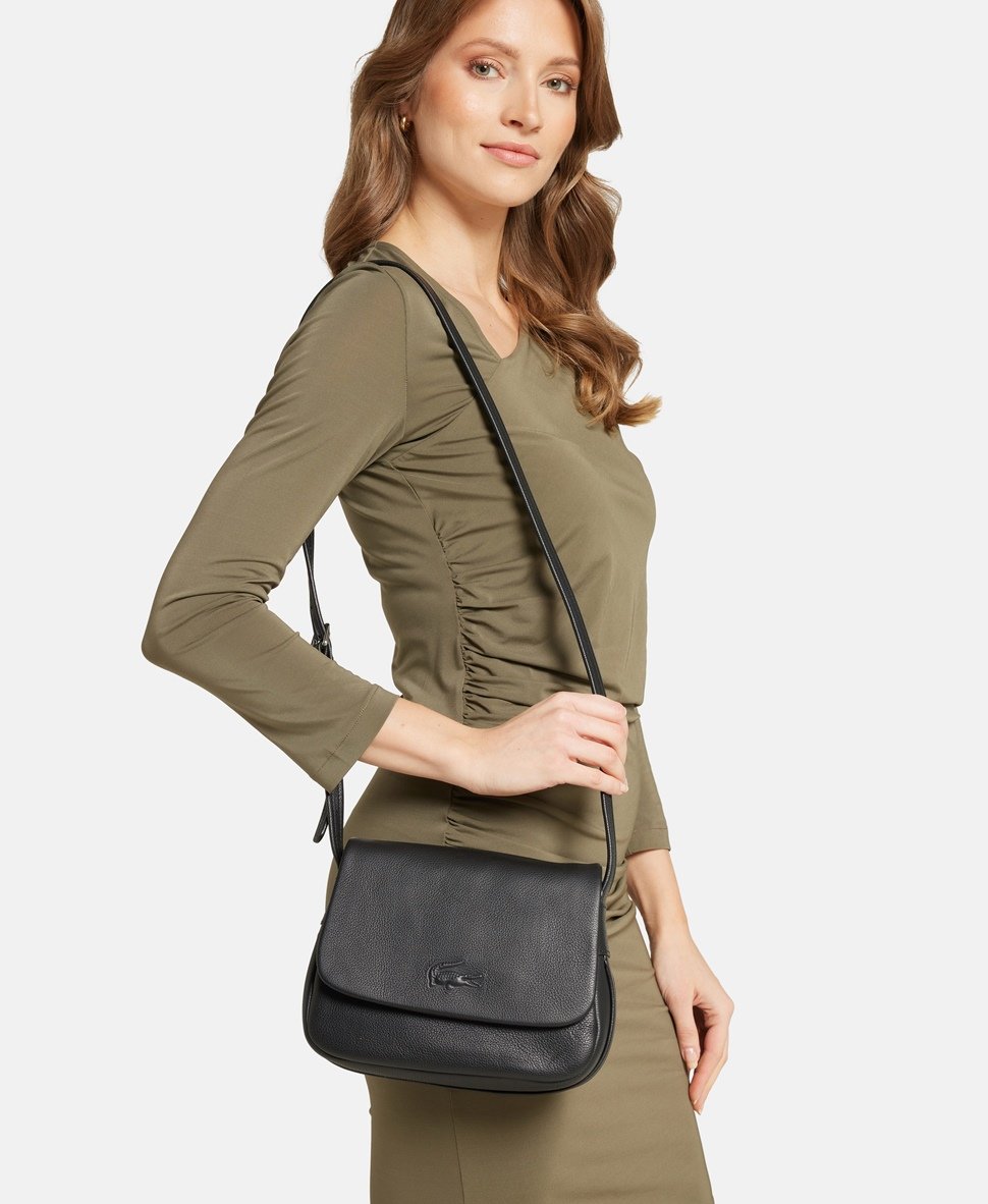 Lacoste Kožená messenger taška Černá 5