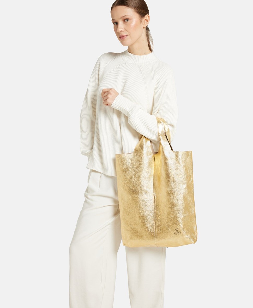 Santini Firenze kožená kabelka shopper Zlatá 5