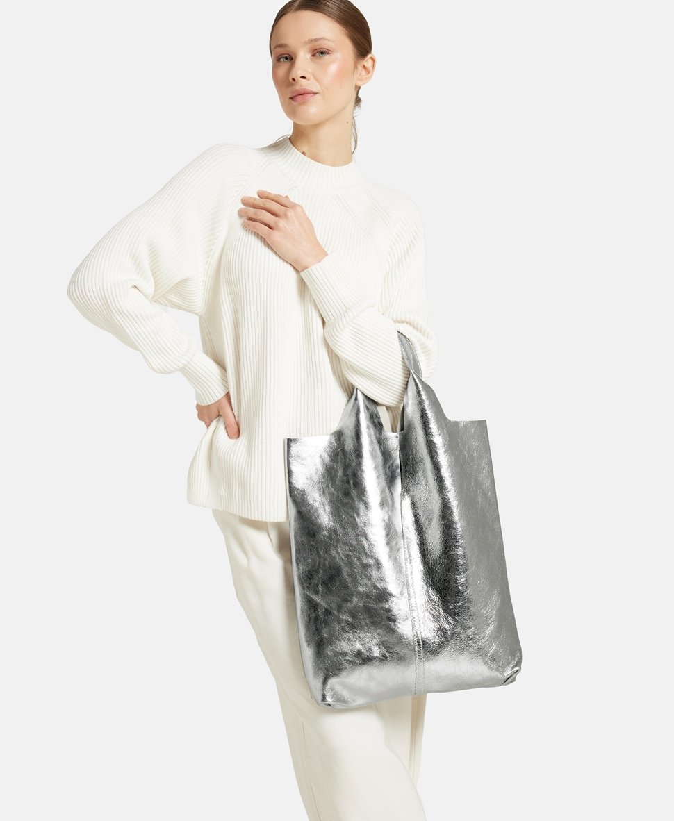 Santini Firenze kožená kabelka shopper Stříbrná 5