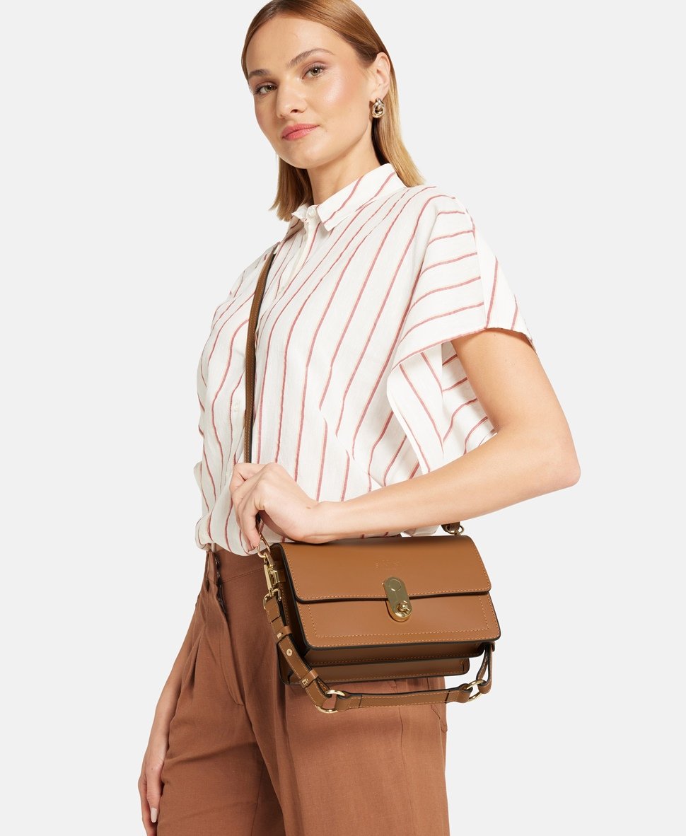 Santini Firenze Kožená messenger taška Camel 5