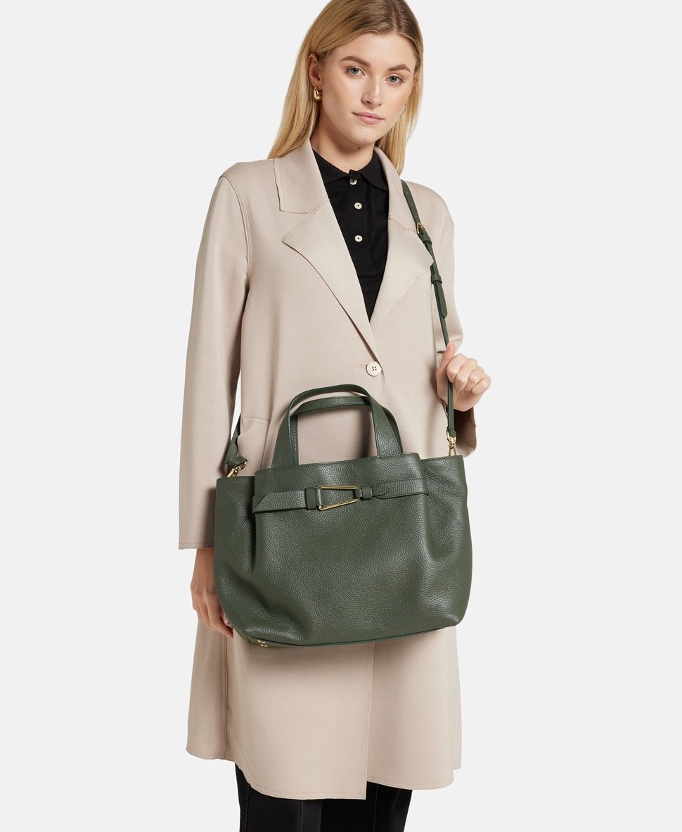 Coccinelle kožená kabelka tote Khaki 5