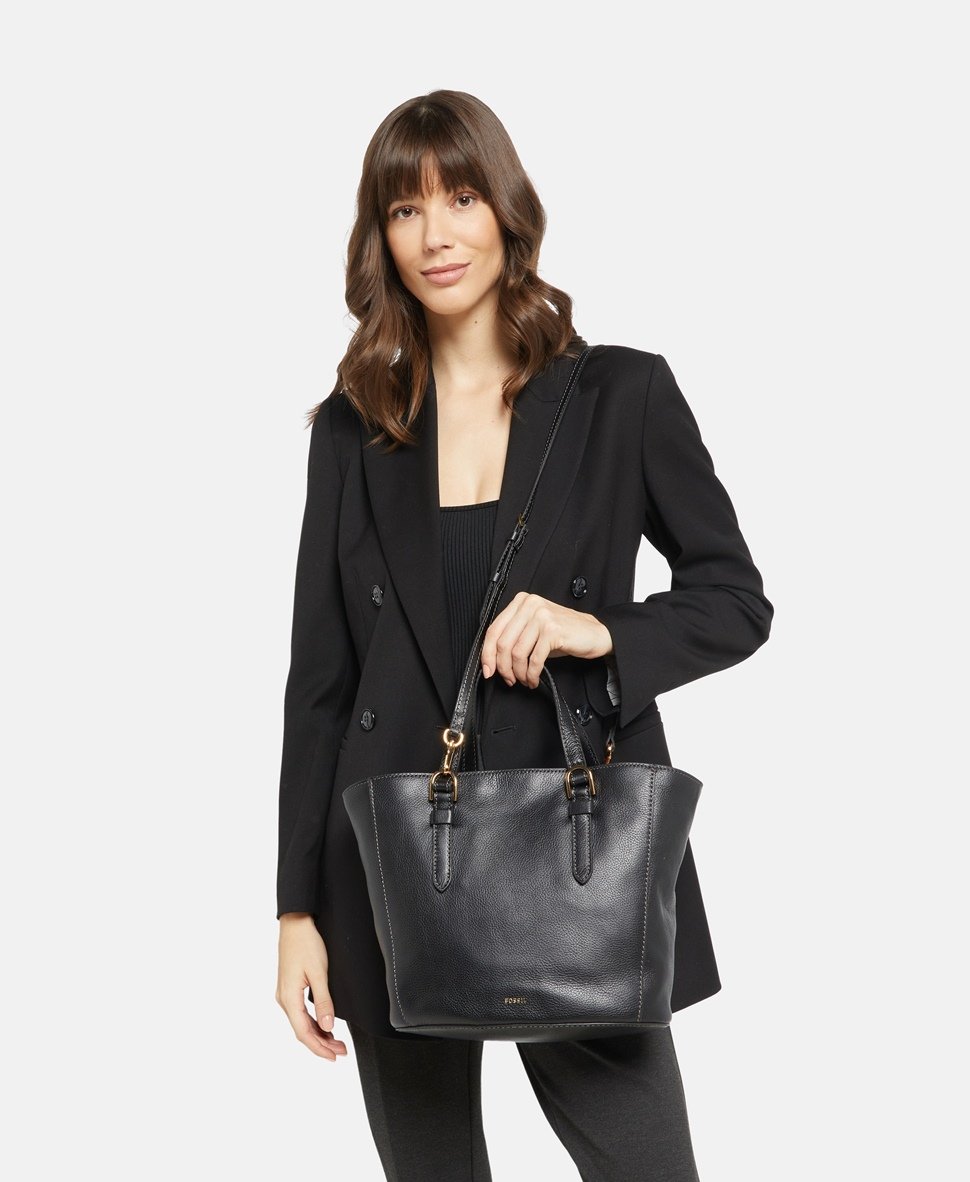 Fossil kožená kabelka shopper Černá 5