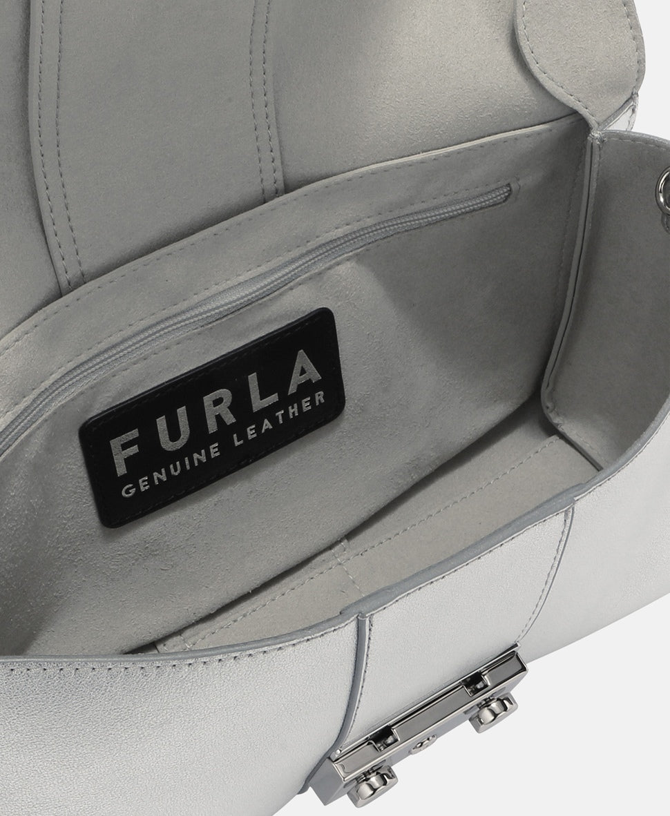Furla Kožená kabelka přes rameno Stříbrná 3