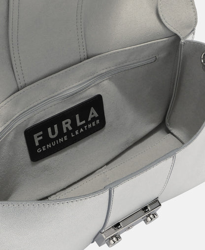 Furla Kožená kabelka přes rameno Stříbrná 3