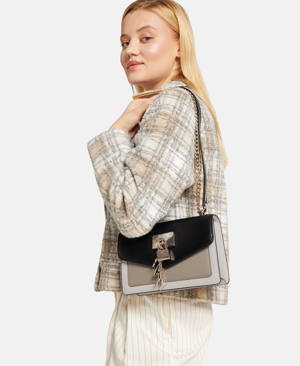 DKNY Kožená kabelka přes rameno Světle šedá 5