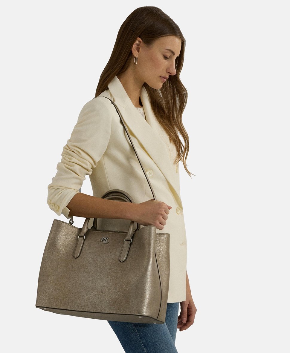 Lauren Ralph Lauren kožená kabelka Stříbrná 6