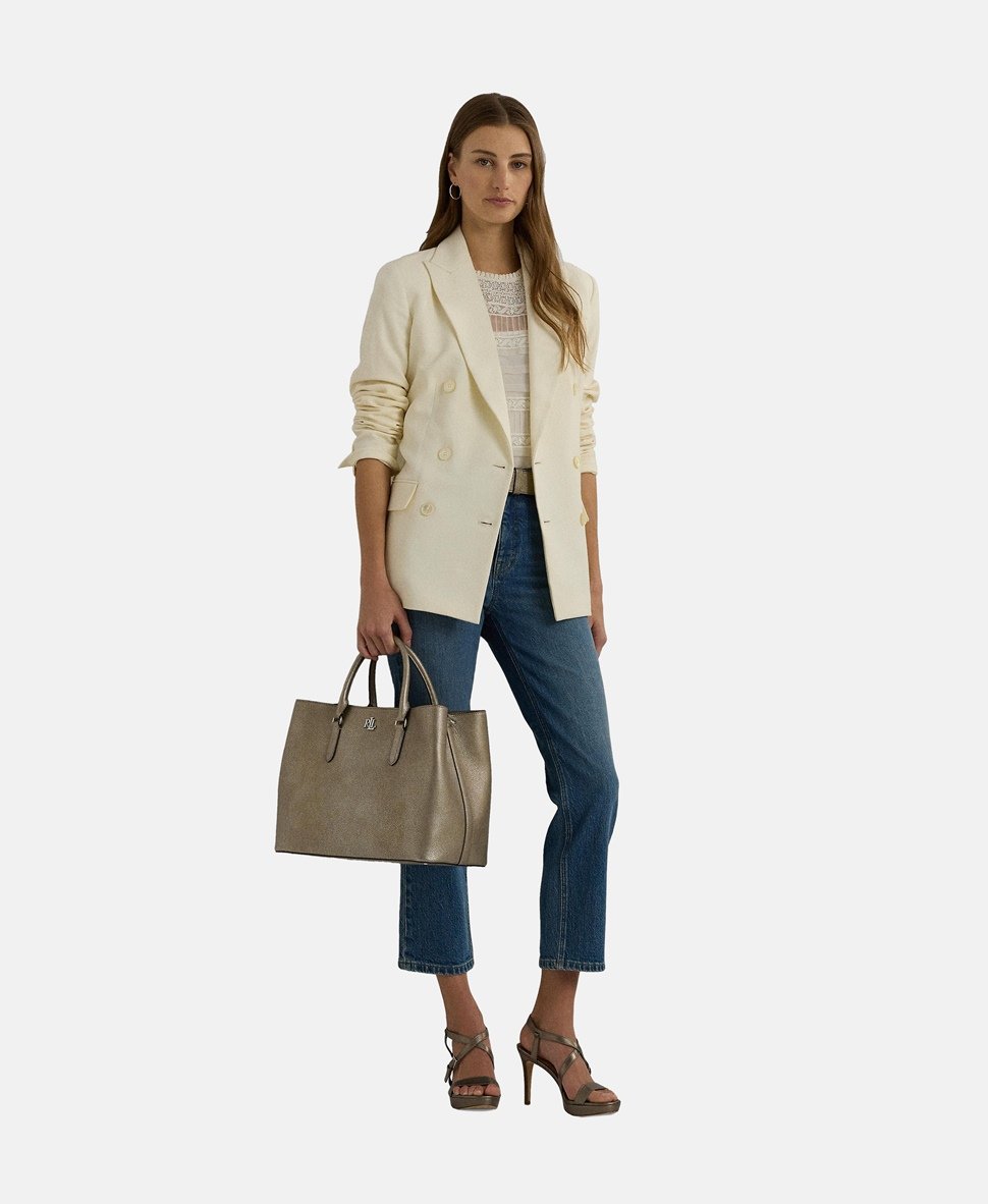 Lauren Ralph Lauren kožená kabelka Stříbrná 7