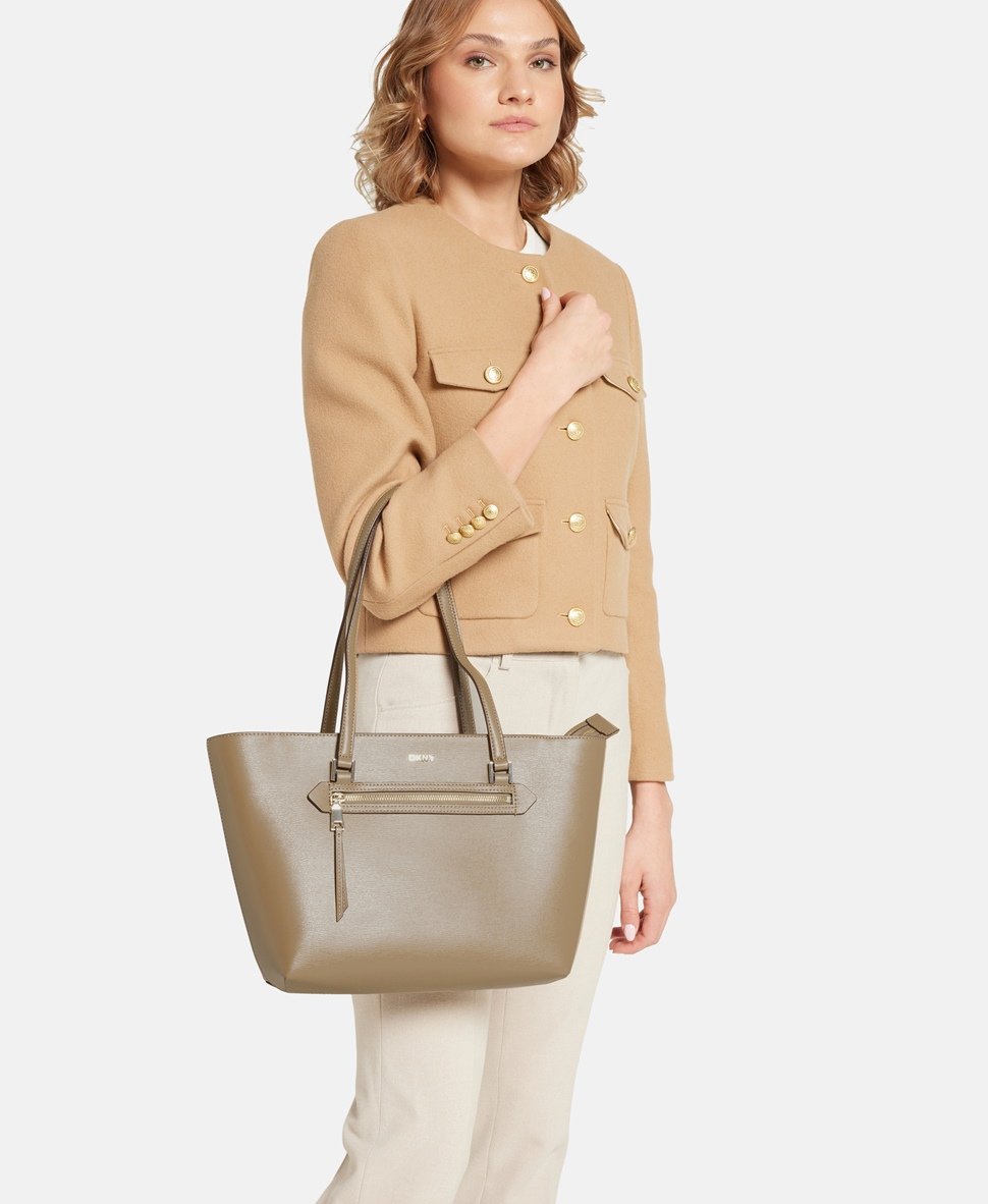 DKNY kožená kabelka shopper Taupe 5