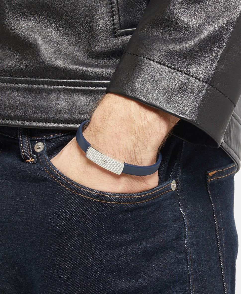 Emporio Armani kožený náramek Stříbrná 3