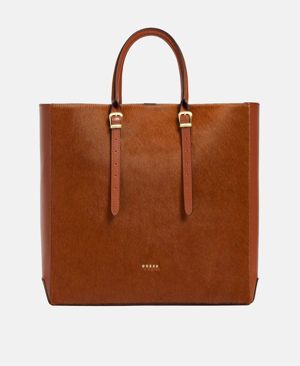 Guess kožená kabelka tote Hnědá 3