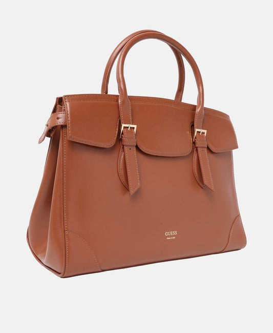 Guess Kožená kabelka přes rameno Koňaková 1