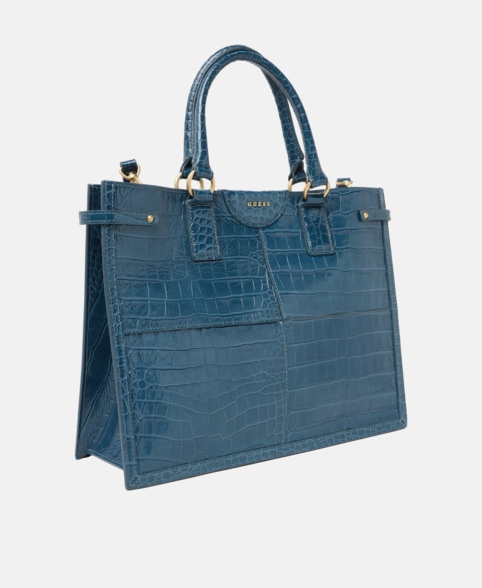 Guess kožená kabelka tote Tmavě modrá 1