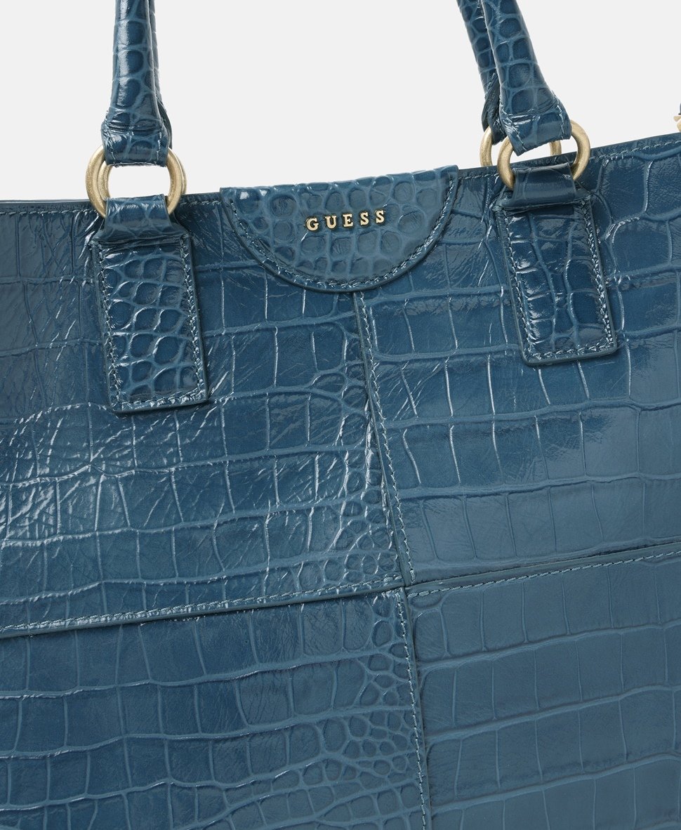 Guess kožená kabelka tote Tmavě modrá 2