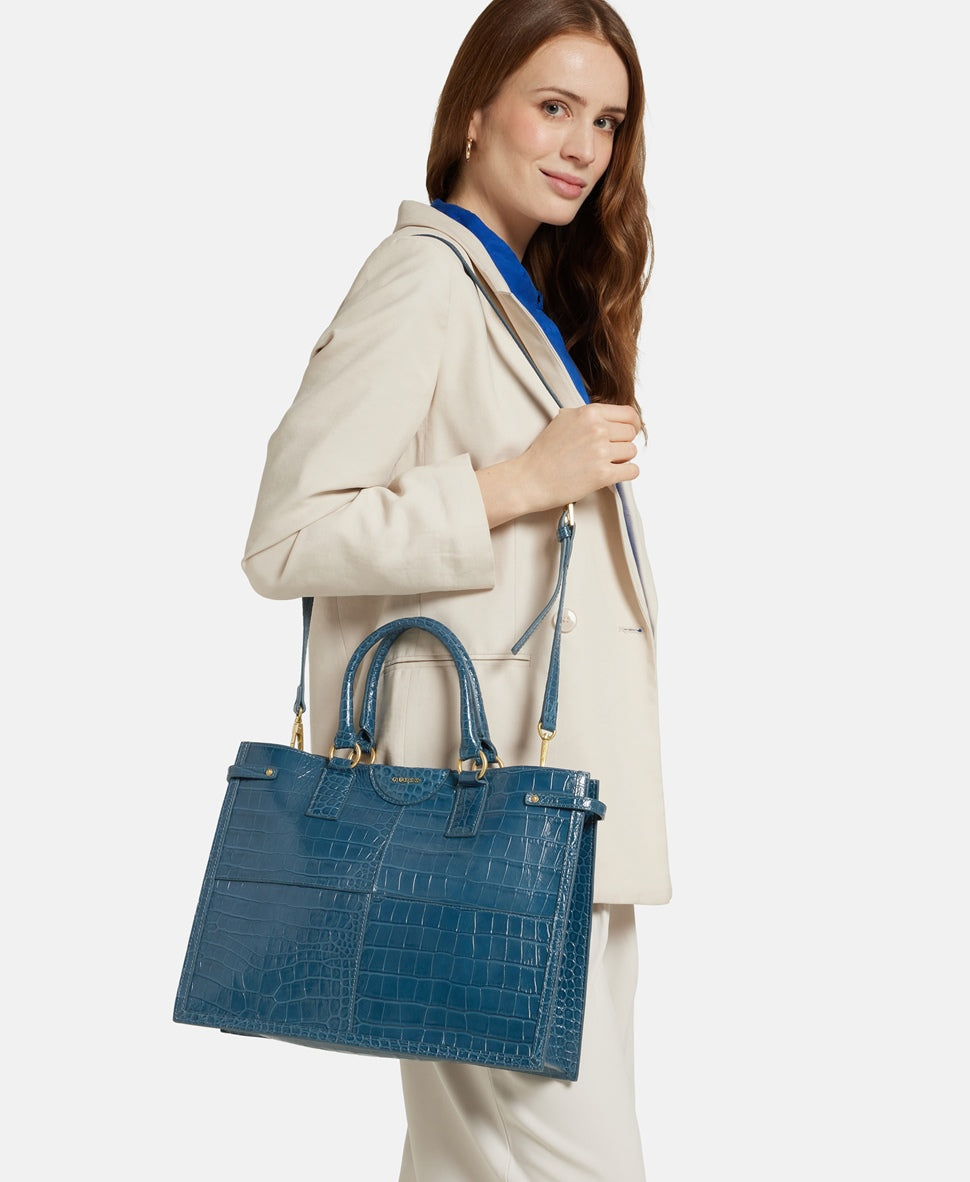 Guess kožená kabelka tote Tmavě modrá 5
