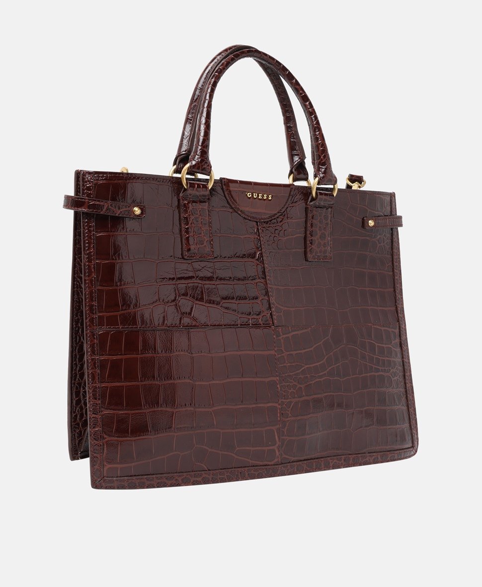 Guess kožená kabelka tote Tmavě hnědá 1