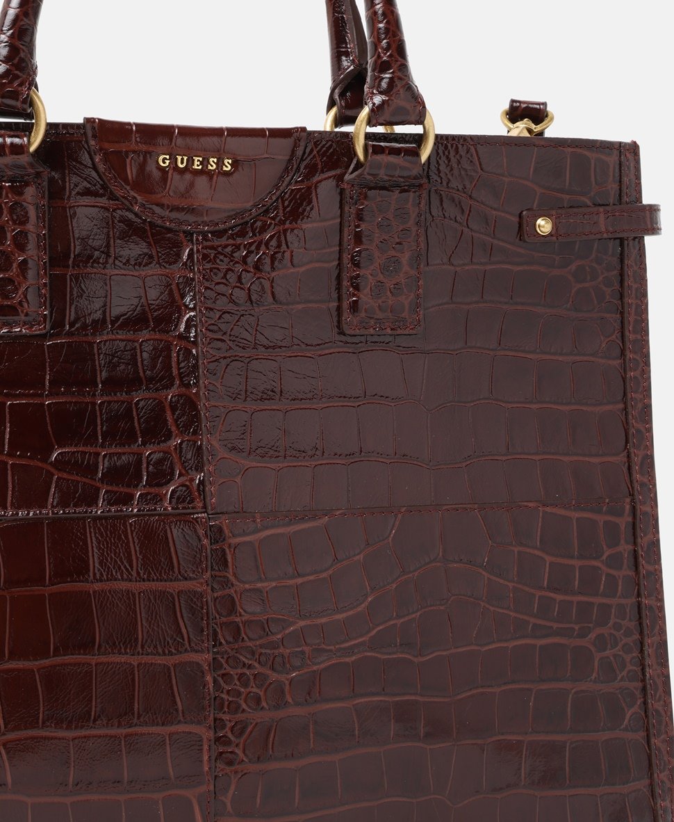 Guess kožená kabelka tote Tmavě hnědá 2