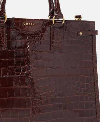 Guess kožená kabelka tote Tmavě hnědá 2