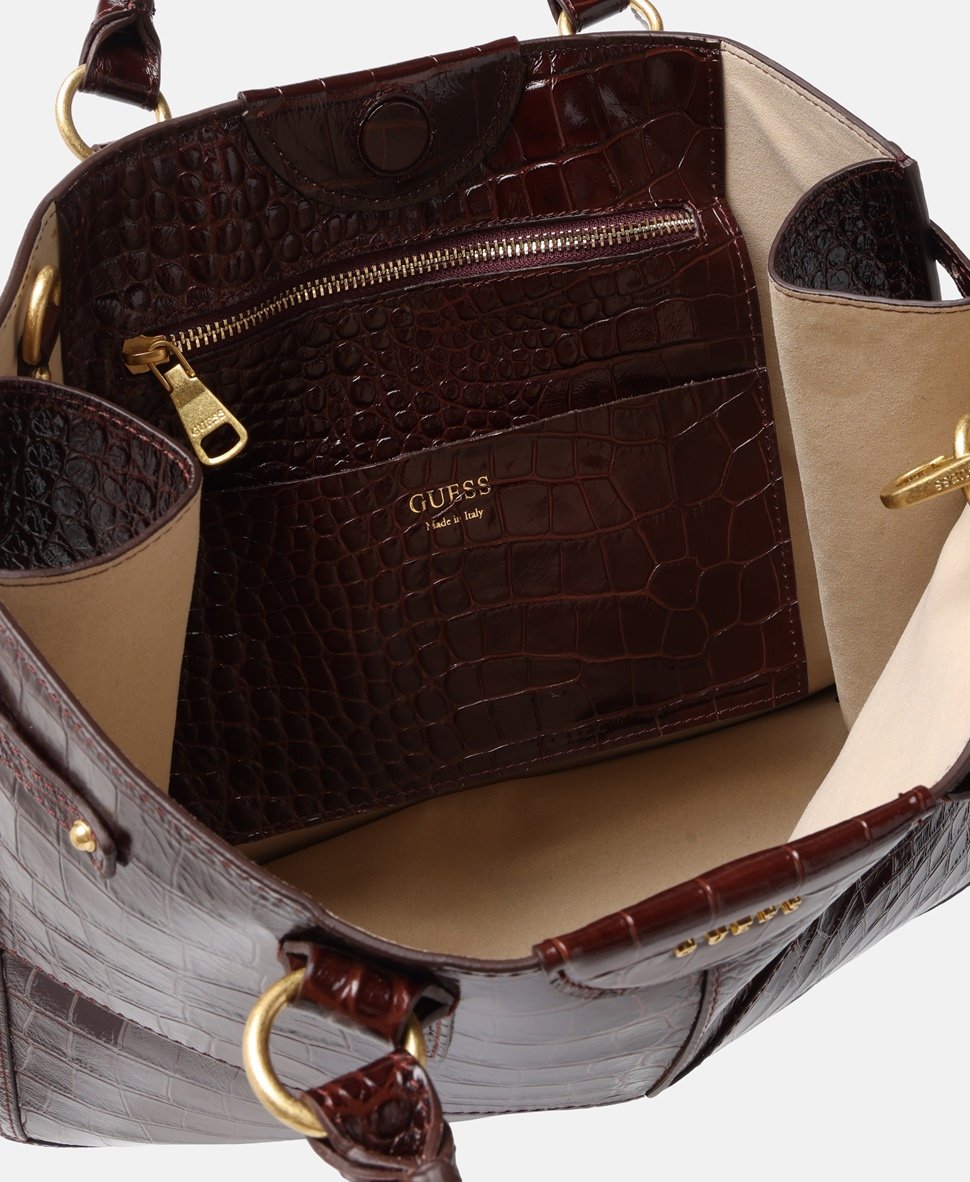 Guess kožená kabelka tote Tmavě hnědá 3