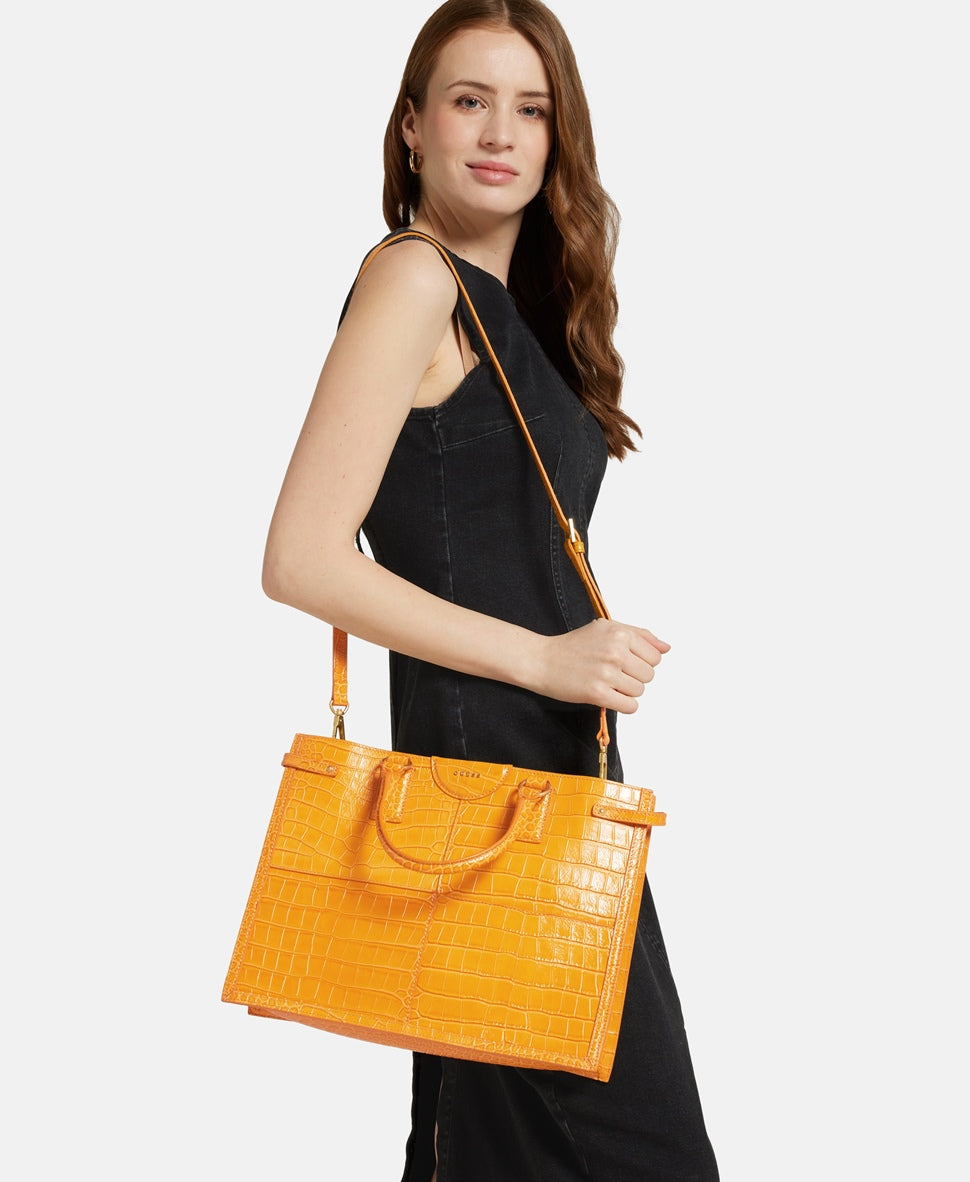 Guess kožená kabelka tote Žlutá 5