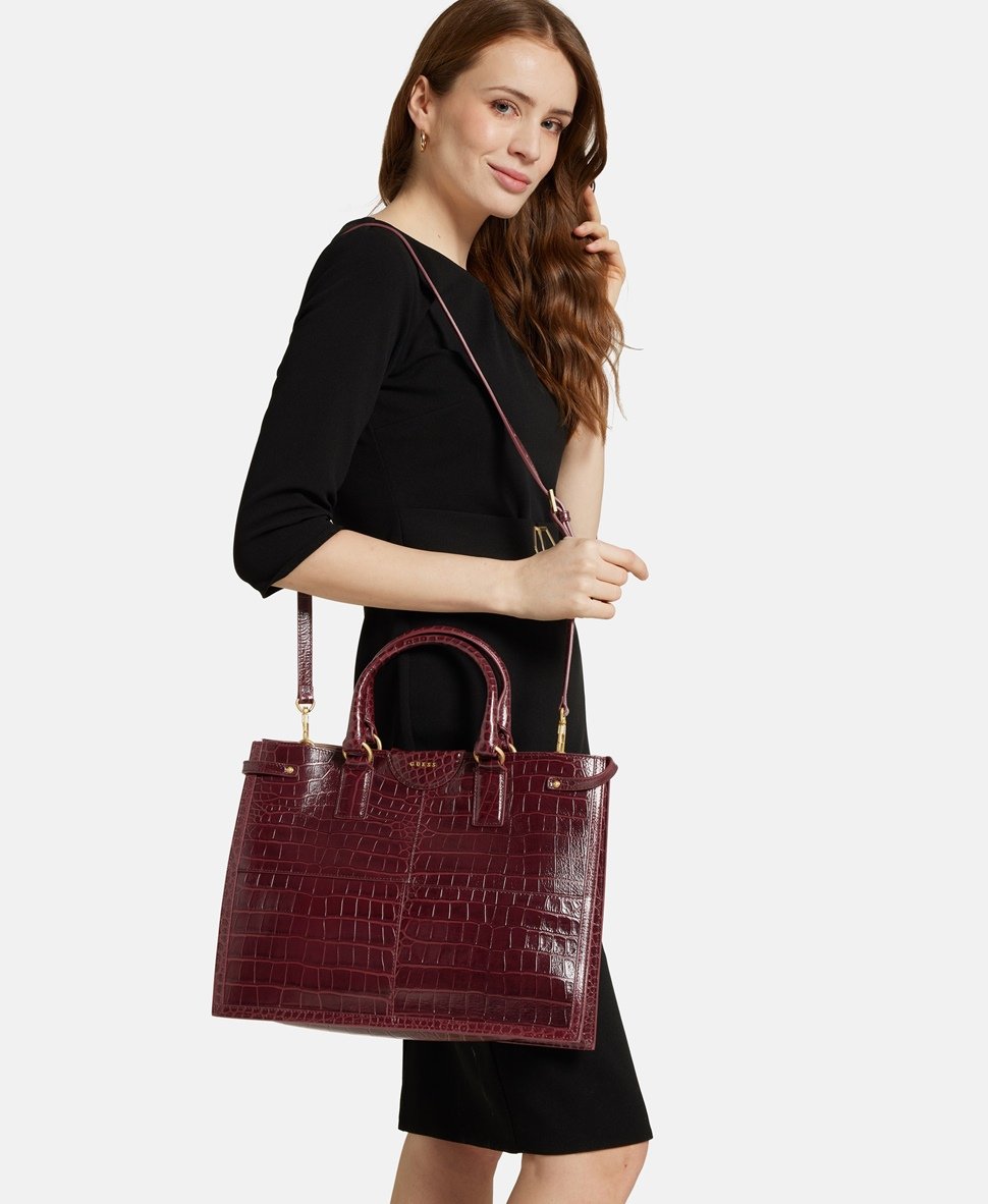 Guess kožená kabelka tote Červená 5