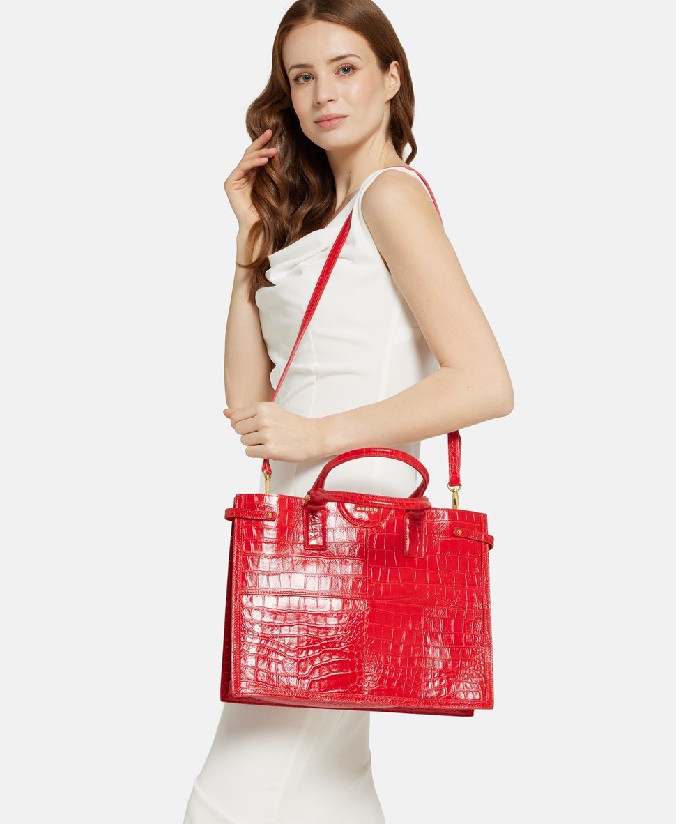 Guess kožená kabelka tote Červená 5