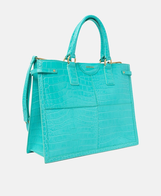 Guess kožená kabelka tote Tyrkysová 1